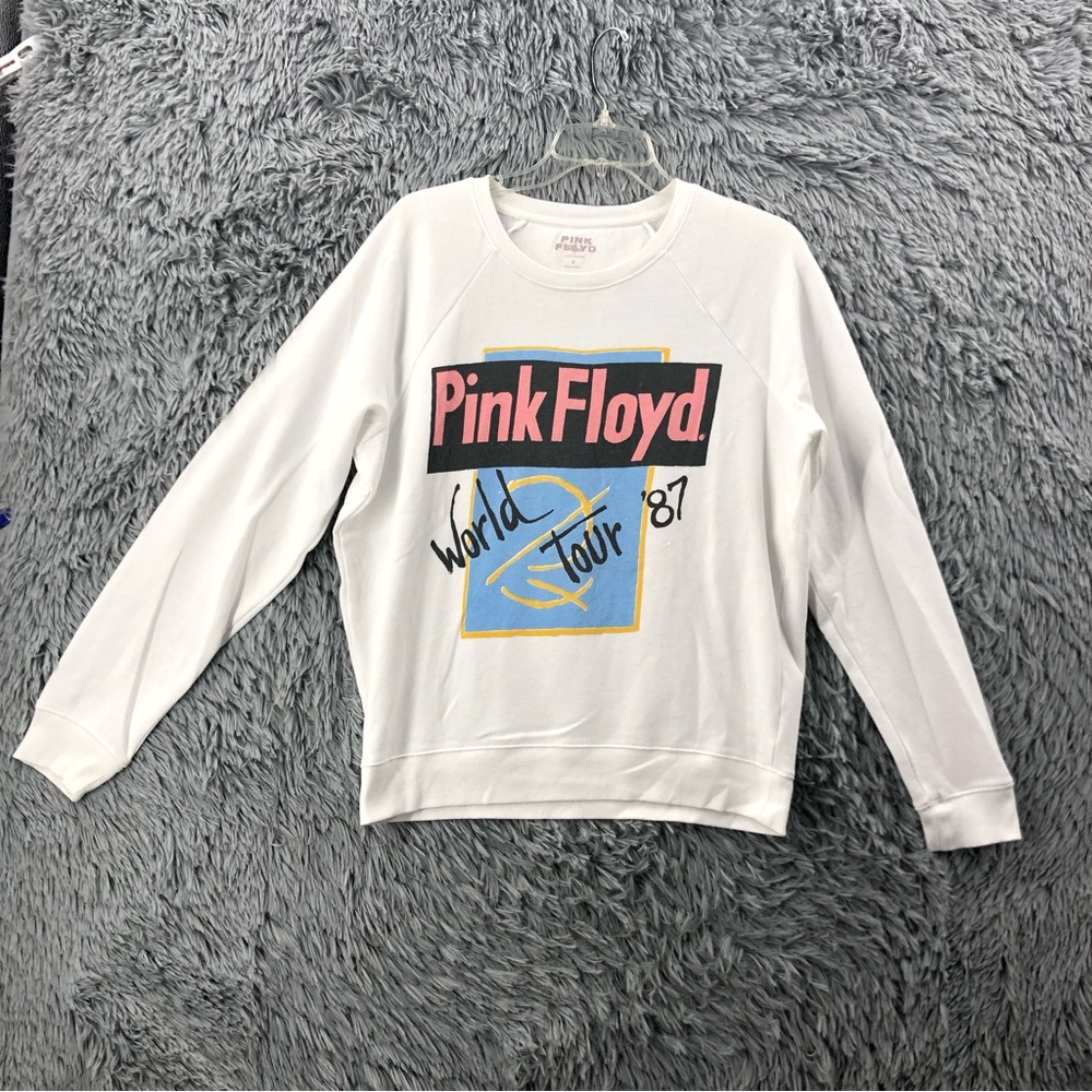 Pink Floyd Sweatshirt Womens Medium Spellout World Tour 87 White 80s